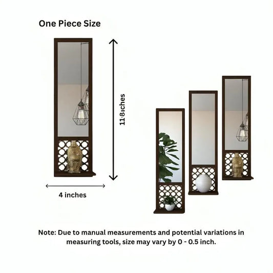 Acrylic Mirror wooden wall shelf set of 3