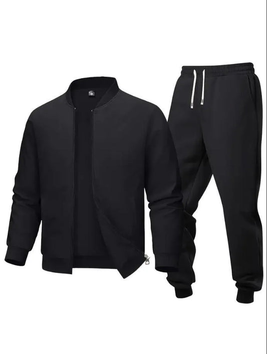Men’s Zipper Track Suit – Plain Black Casual Wear (2 Pcs Set)