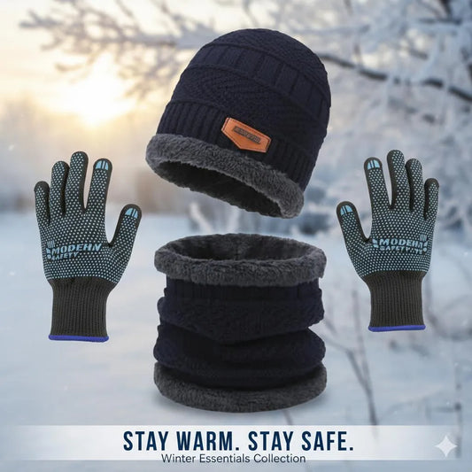 3-in-1 Thermal Winter Set – Beanie Cap, Neck Warmer & Gloves